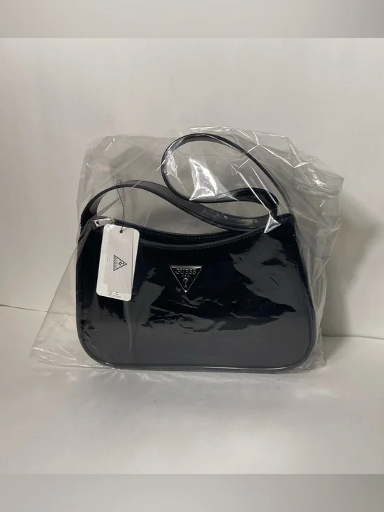 GUESS ARNELA Top Zip Small Black Patent Shoulder Bag NWT - Picture 12 of 12